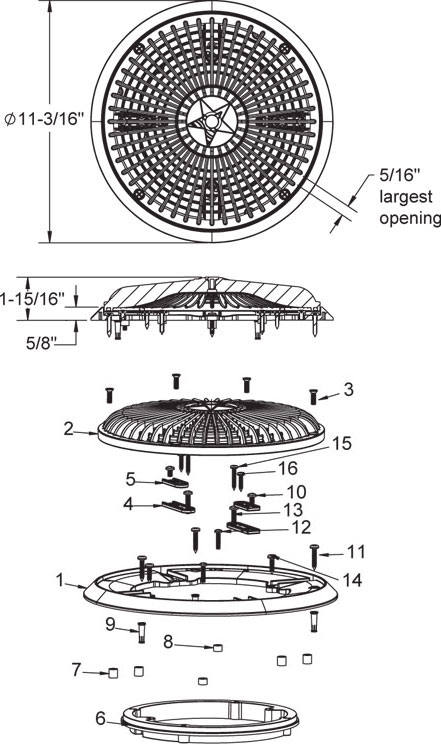 AquaStar Main Drain Cover 10 in. Sumpless