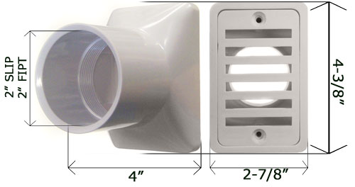 Pooline Deck Drain Gutter Socket 2 in. FIPT Slip 11209 Dimensions